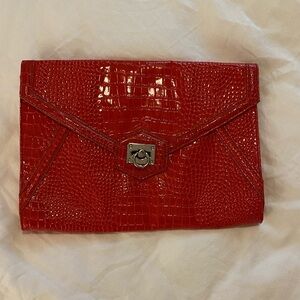 Red Faux Croc Large Clutch Purse